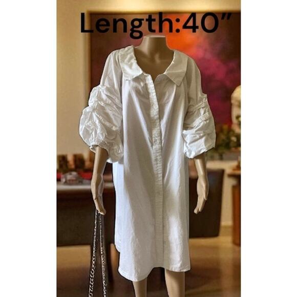 Ashley Stewart Dresses & Skirts - Ashley Stewart dress ruched sleeve white 100% cotton plus size 18